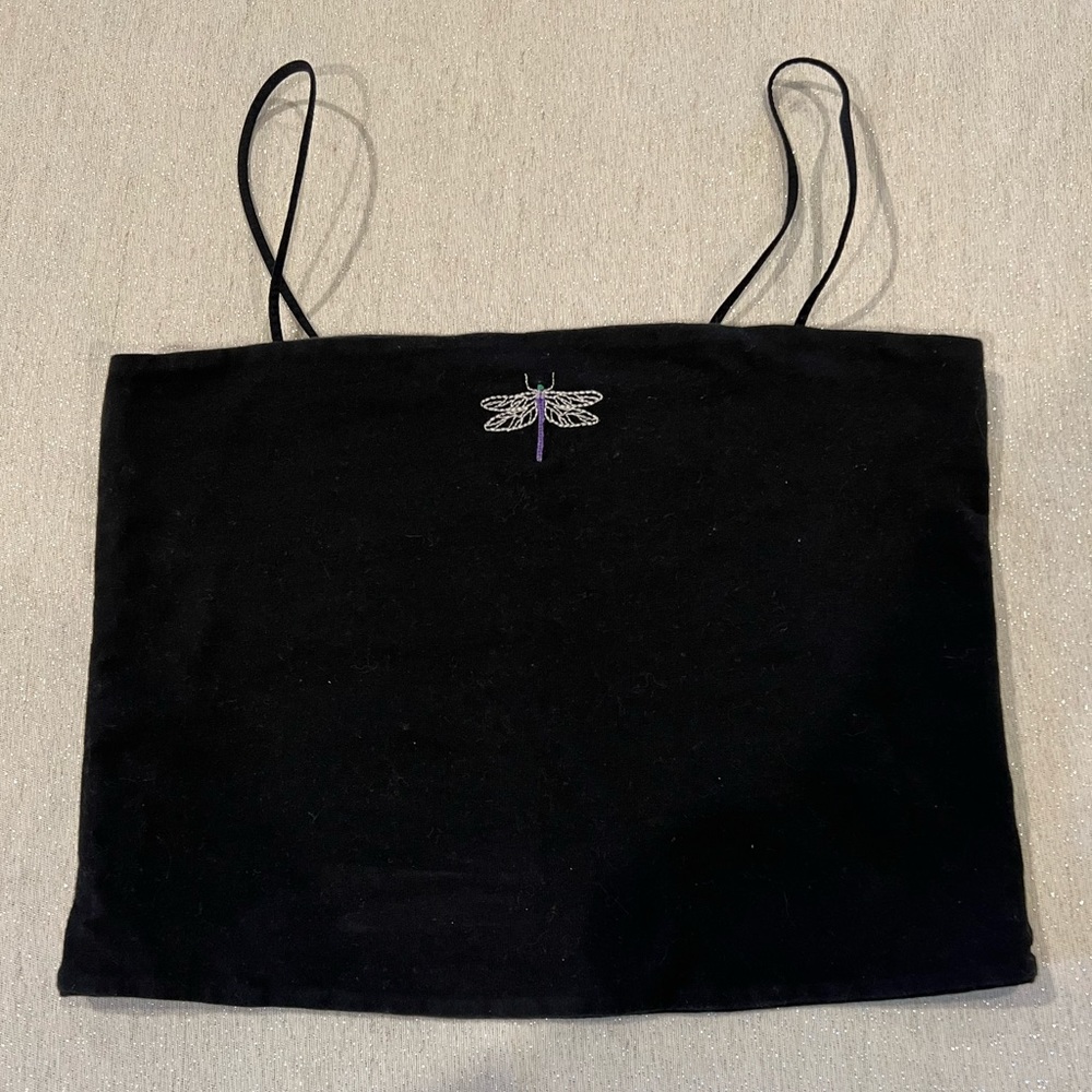 American Eagle Black Cropped Dragonfly Tank Top